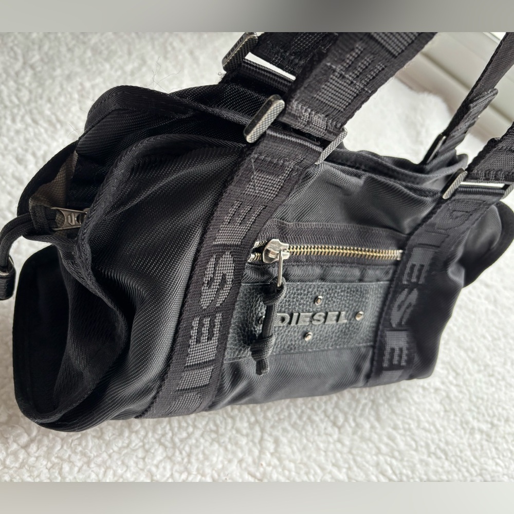 Diesel Vintage Y2K Black Logo Nylon Shoulder Bag with Leather Handles - Picture 2 of 6